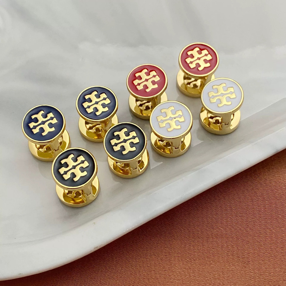Tory Burch Reversible Round Rhinestone Enamel Metal Earrings